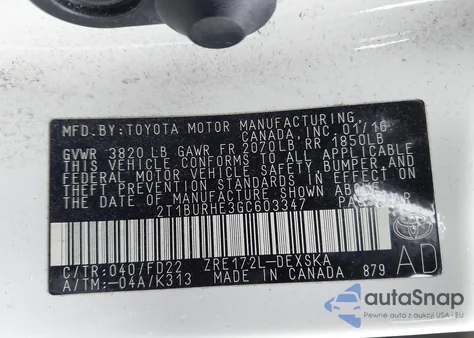 2016 Toyota Corolla S Plus из США, поврежденный, VIN 2T1BURHE3GC603347